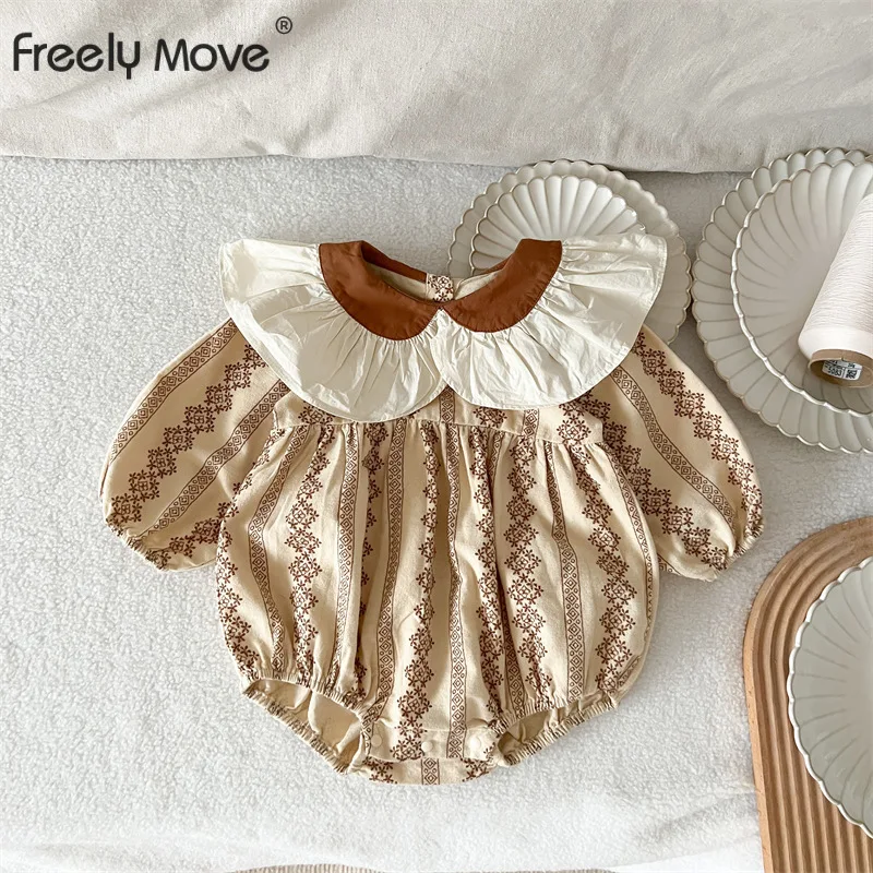 

Freely Move Baby Autumn Clothing Infant Newborn Baby Girls Bodysuit Cotton Clothes Outfit Ruffle Collar Baby Jumpsuit Playsuit
