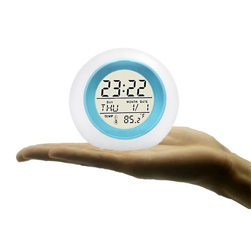 

Детский цифровой будильник 7 цветов светодиодный ночной Светильник Сферический сенсорный контроль будильник электронные часы детские час...