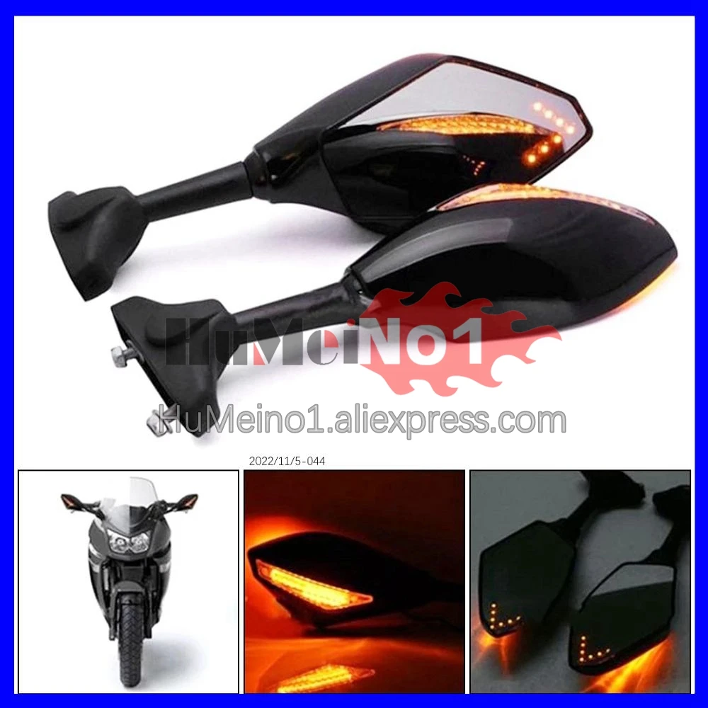 

2X Turn Lights Side Mirrors For KAWASAKI NINJA ZX636 ZX6R ZX-636 ZX-6R ZX 6R 6 R CC 07 08 2007 2008 Turn Signal Rearview Mirrors