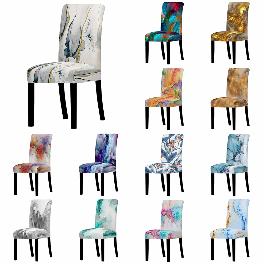 

Colorful Marble Chair Seat Cover Dining Room Psychedelic Chair Covers Hotel Banquet Party Decoration Anti-Dirty Cover