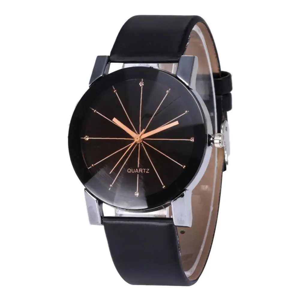 

Simple Round Dial Linear Analog Faux Leather Band Women Quartz Wrist Watch Gift