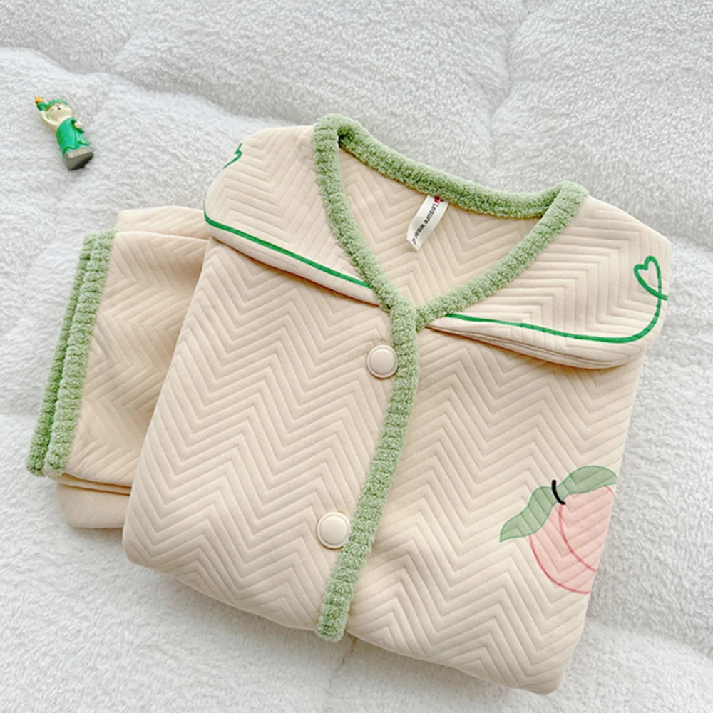 

Одежда для сна Женская осенне-зимняя хлопковые брюки с длинным рукавом Медовый Персик Принцесса Домашняя одежда зимняя утепленная прокладка