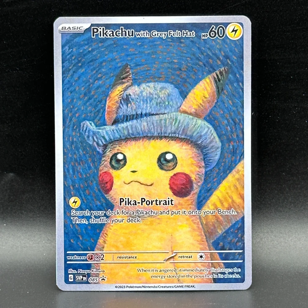 

Diy Pokemon Rare Card Van Gogh Museum Pikachu with Grey Felt Hat Eevee Charizard Lugia Snorlax Mewtwo The Starry Night Mona Pika