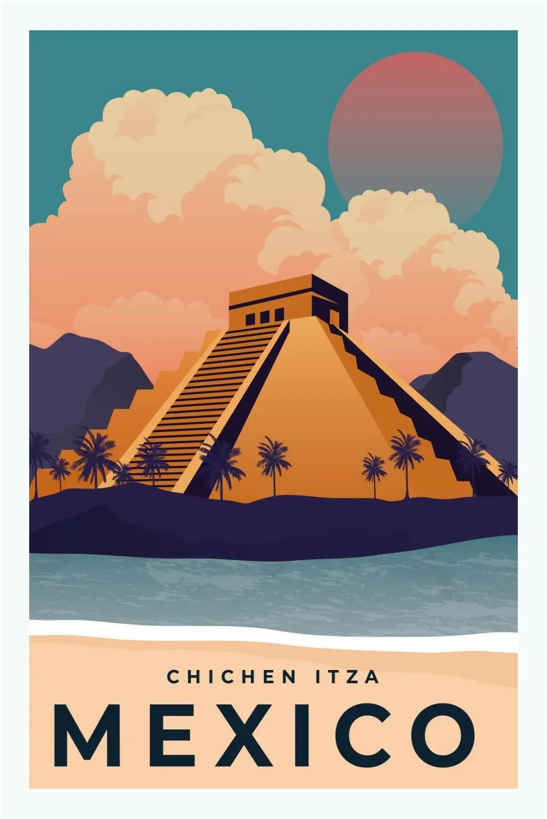

Vintage Retro Mexico Pyramid Travel Tourism Wall Art Print PVC Poster PP Glue Transparent Waterproof Tear-Off Ready To Paste