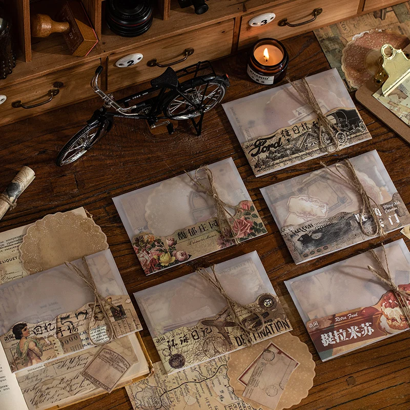 

20Pack Wholesale Pad Notes Retro literary hand material account base paer message scrapbook decorative Vintage Sticker