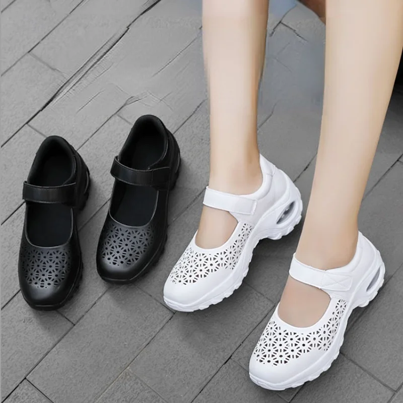 

Women Sports Shoes Casual Breathable Round Shape Solid Color Mid Heel Non Slip for Sandalsair Cushion