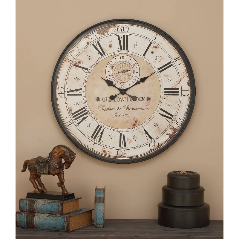 

32" Brown Wood Distressed Wall Clock with Typography