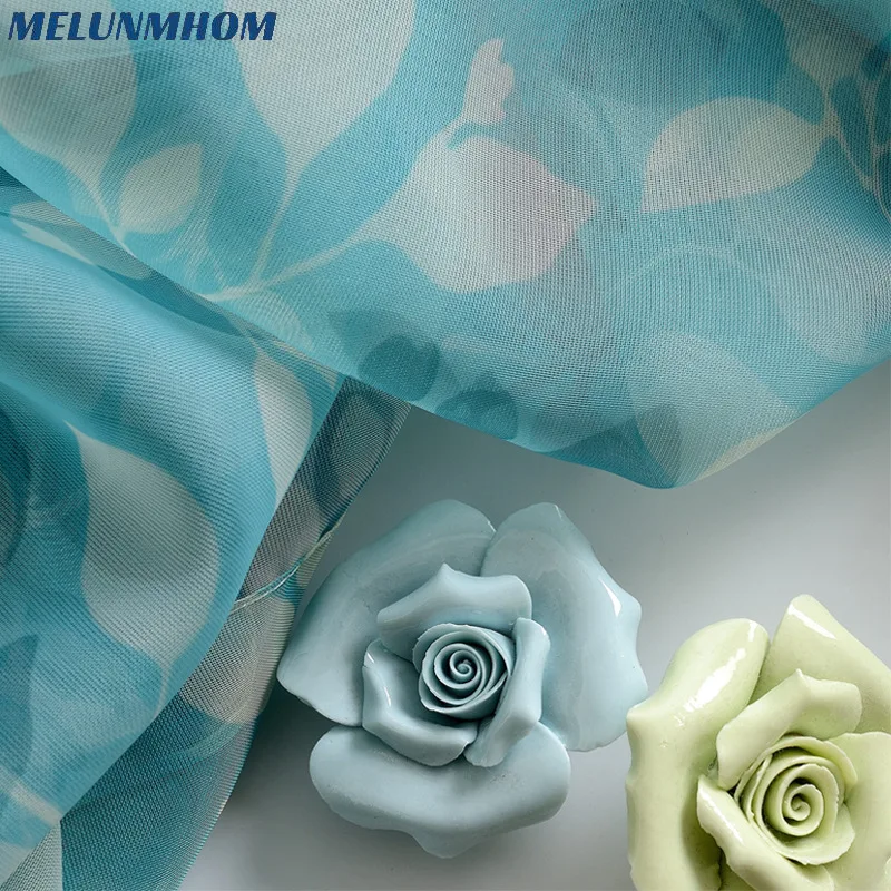 Простые голубые тюлевые оконные шторы с принтом для гостиной Ретро прозрачные