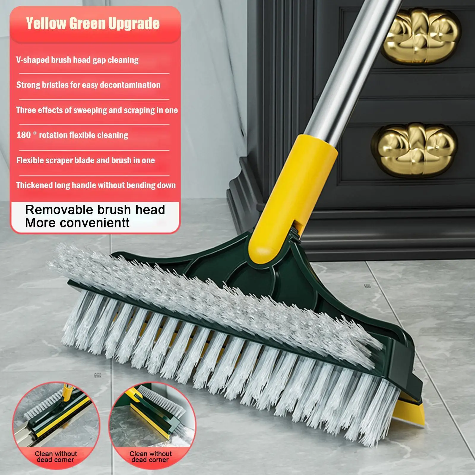 

2 In 1 Adjustable V-Shape Cleaning Brush Floor Scrub Clean Window Squeegee Handle With Household Tile Broom Long Magic Tool H1X9