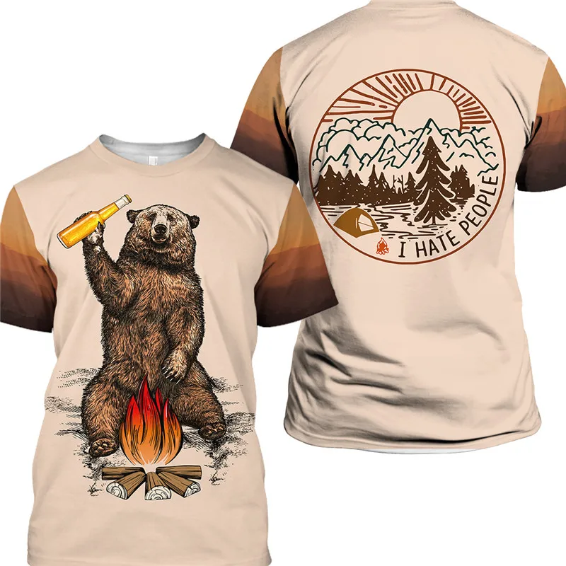 

Men's Casual Camping T-shirt Beer Campfire Bear Printing Fashion Tops 5.0 1 Review 1 Order