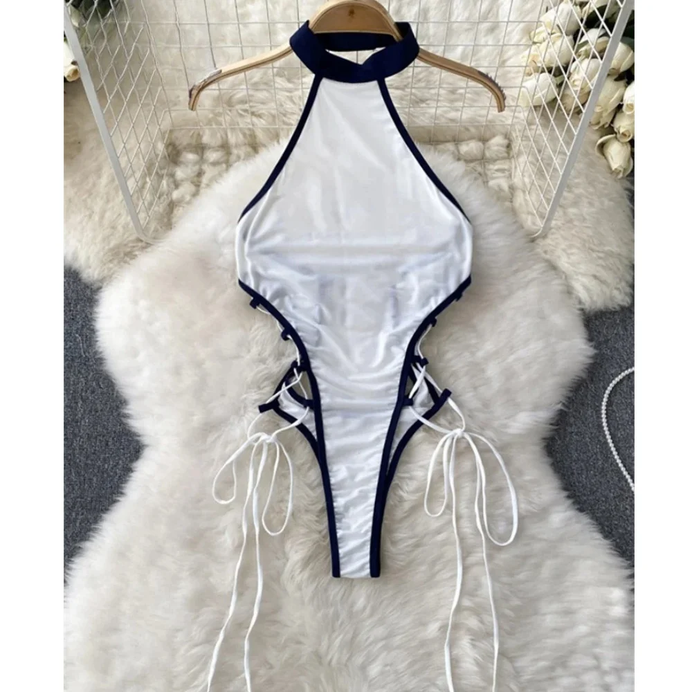 Женские Сексуальные Боди На Шнуровке С Шейным Ремешком Прозрачный Дизайн Модный