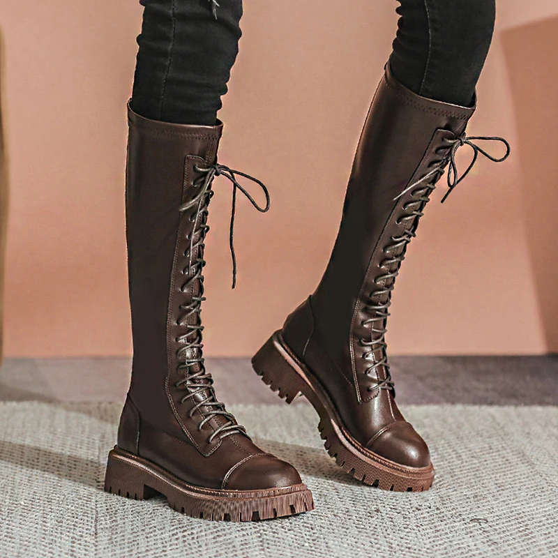 

Women's Shoes 2022 Fall New Brown Fashion Front Lace-Up Thick Sole Martin Boots Women's Tall Boots Rider Boots Shoes Women's