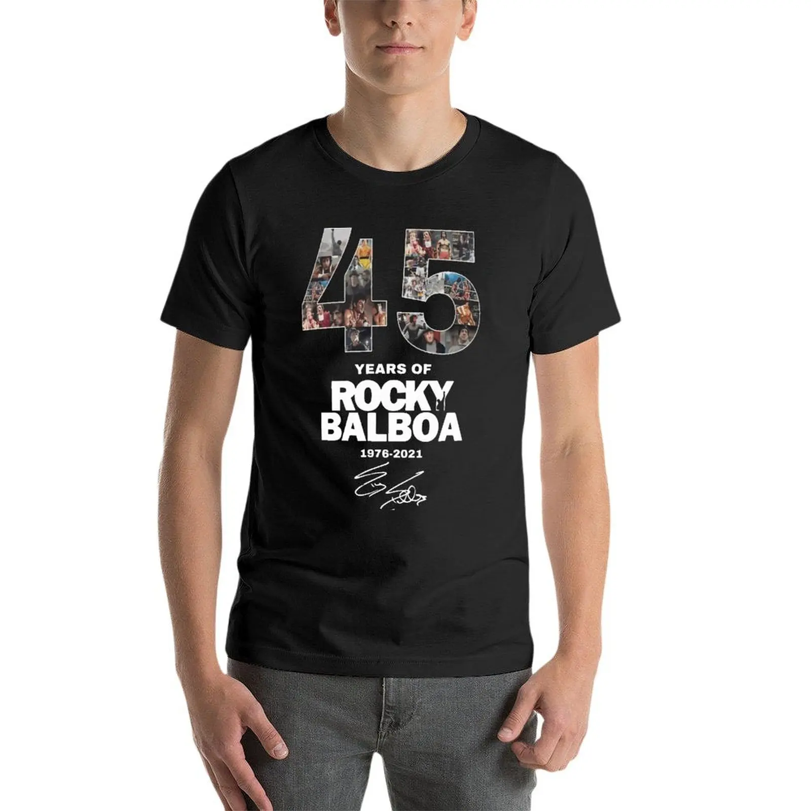 

45 Years Of Rocky Balboa 1976-2021 Signature Oversized T Shirts Brand Mens Clothes Short Sleeve Streetwear Plus Size Top Tee