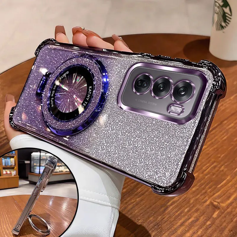 Чехол с магнитным кронштейном Reno12 5G, роскошный чехол-держатель-подставка для OPPO Reno 12 10 pro Reno12 F, противоударный чехол Reno12pro, женский подарок (art.: 3920cb3f019ba) - 3920cb3f019ba