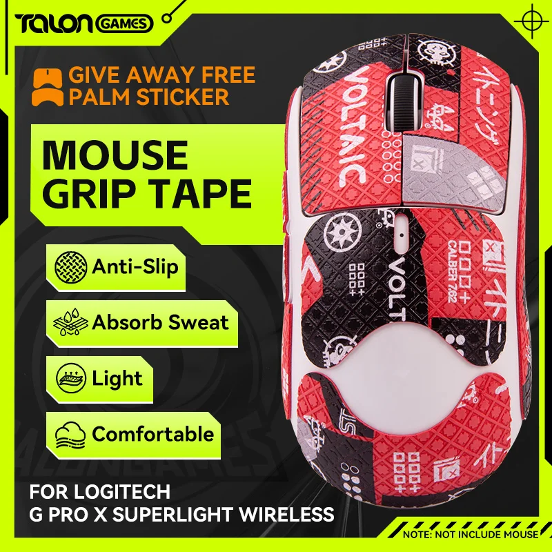 

TALONGAMES Mouse Grip Tape DIY Handmade Sticker Red Print Non Slip Suck Sweat For Logitech G PRO X Superlight Wireless