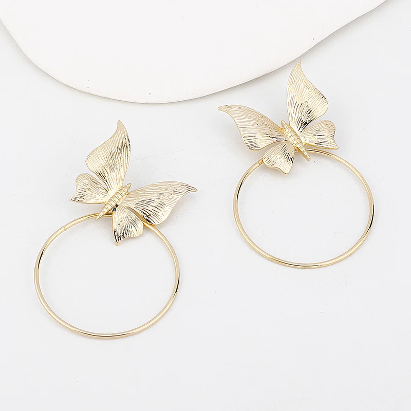 Серьги-бабочки женские золотистые с подвеской |