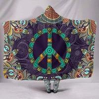 purple peace hooded blanket fractal mandala vegan blanket with hood outdoor blanket hindu indian hippie plush sherpa fle