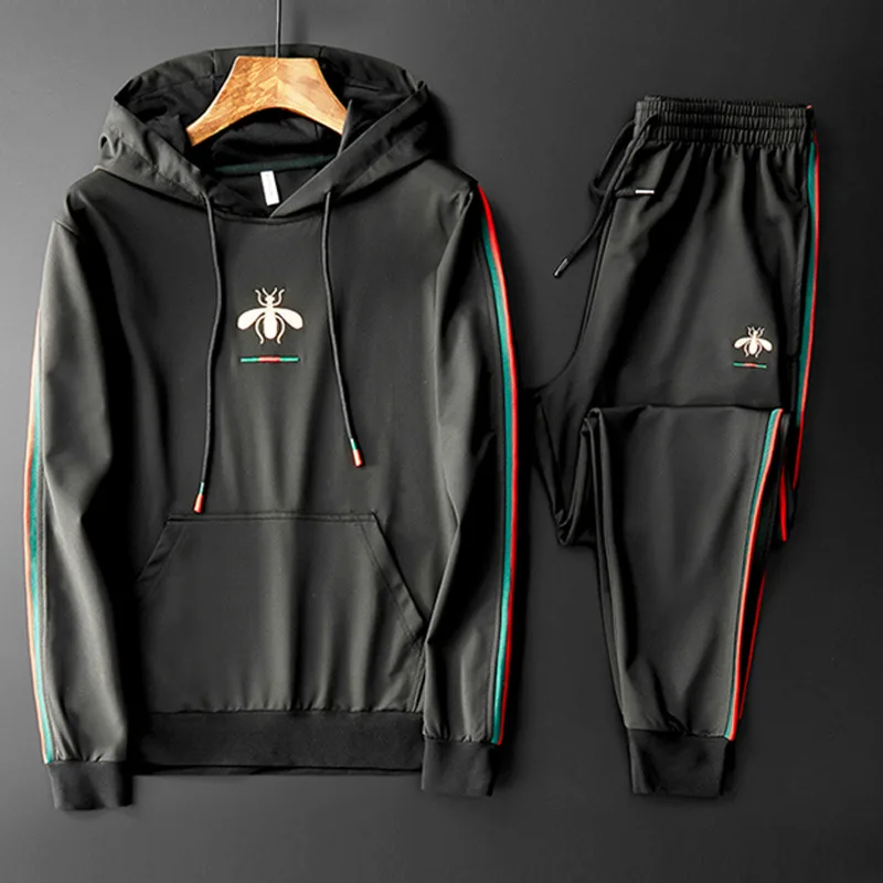 

Little bee embroidered sweater set men's spring and autumn leisure sportswear Korean version trend loose spring two piece set
