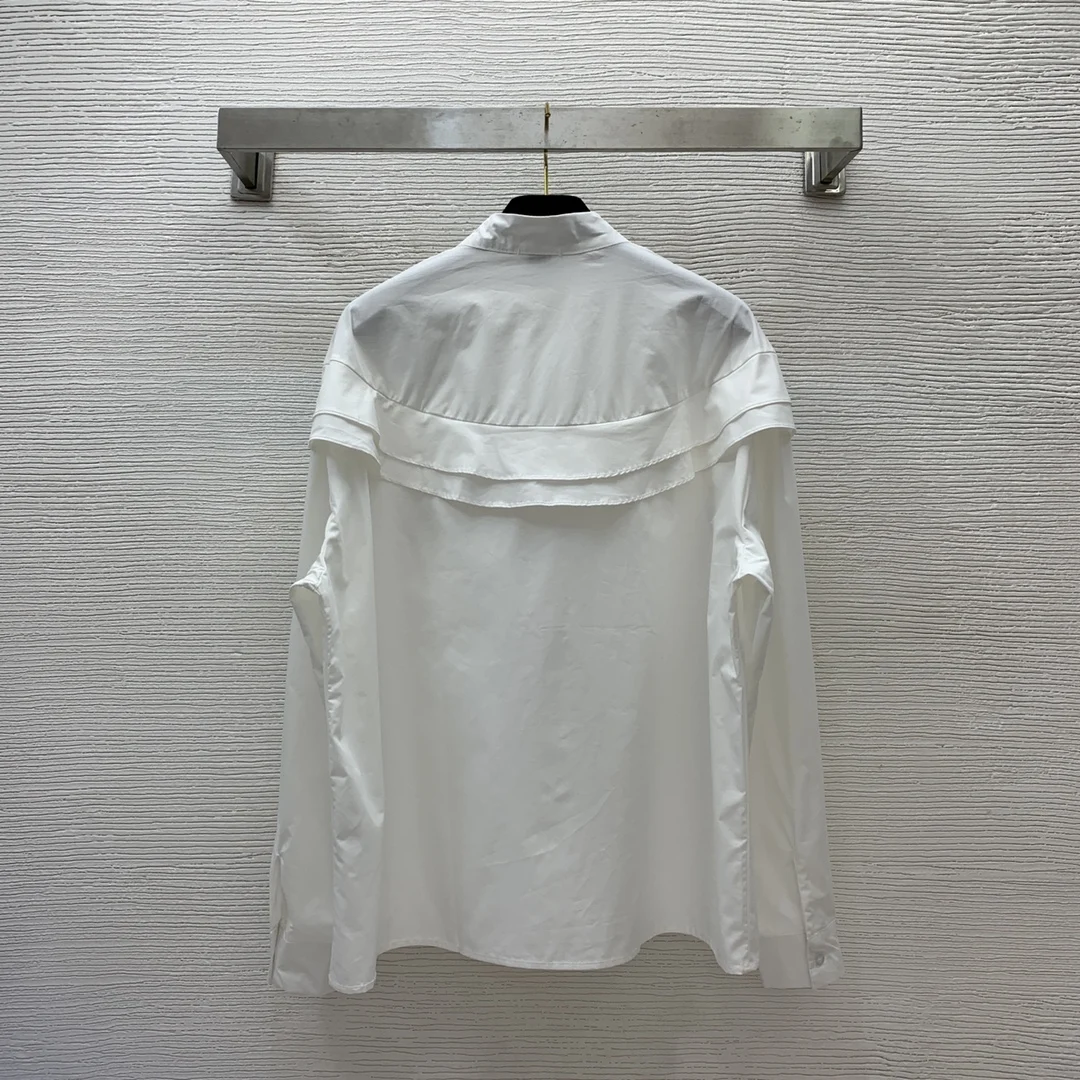 

Женская рубашка, Новинка весна-осень 2023, хлопковая рубашка с длинным рукавом и воротником-стойкой, с оборками по краям и пряжкой