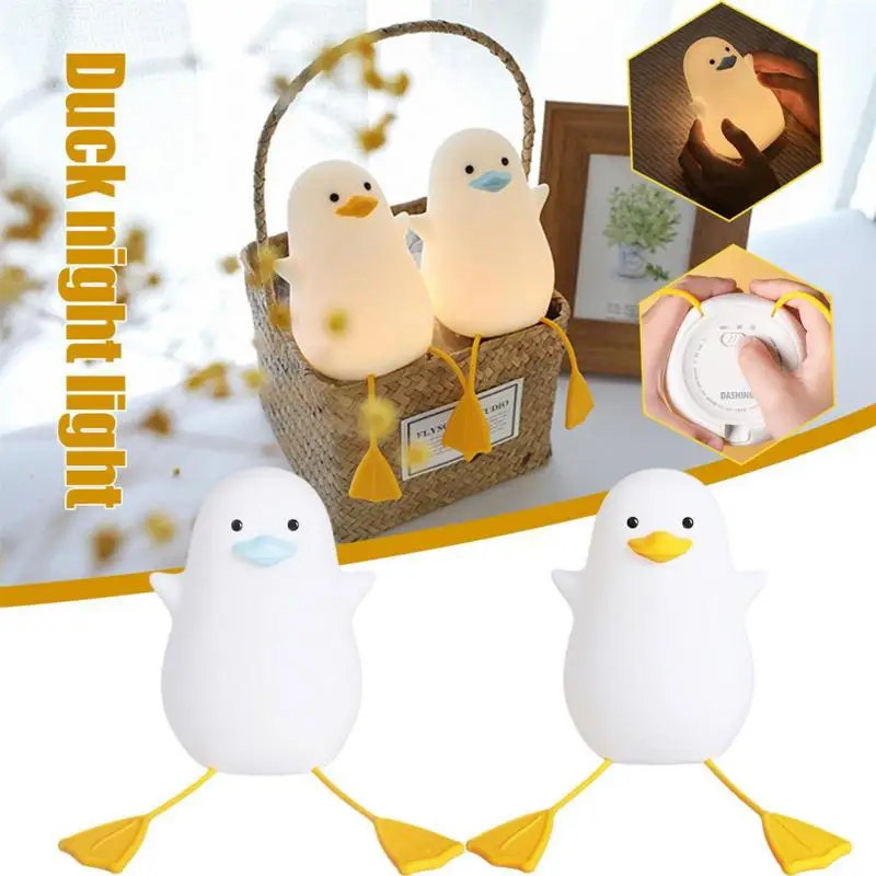 

Светодиодный ночник с симпатичной уткой, мультяшный силиконовый заряжаемый от USB светильник для сна с сенсорным датчиком и таймером, прикро...