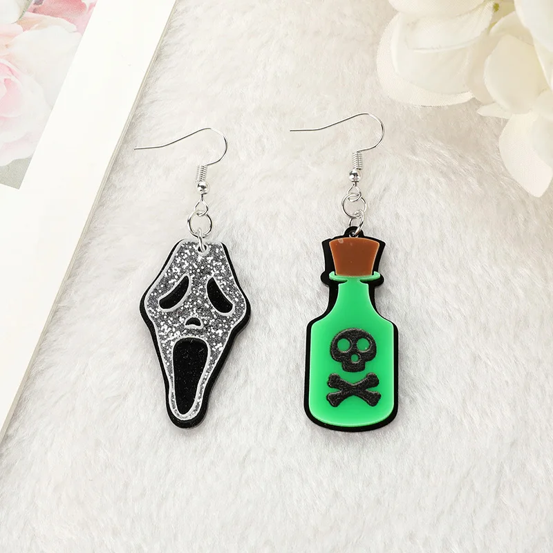 Висячие серьги в виде черепа с плоской задней стороной 1 пара акриловые страшные