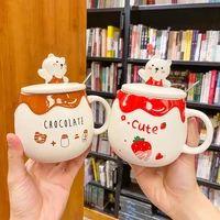creative fruit sweet strawberry peach mugs ceramic cups with lid water drinking cup mug home student couple cups milk bottle mug