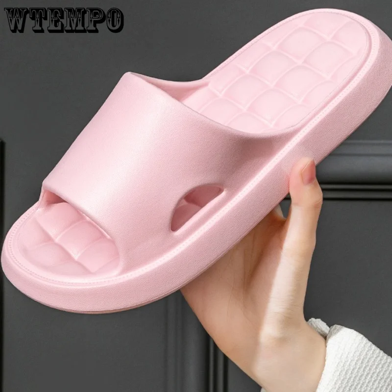 WTEMPO Women Slippers Thick Bottom Bathing Silent Non-slip Beach Shoes Couples Sandal Fashion Platform Soft Flip Flops Wholesale