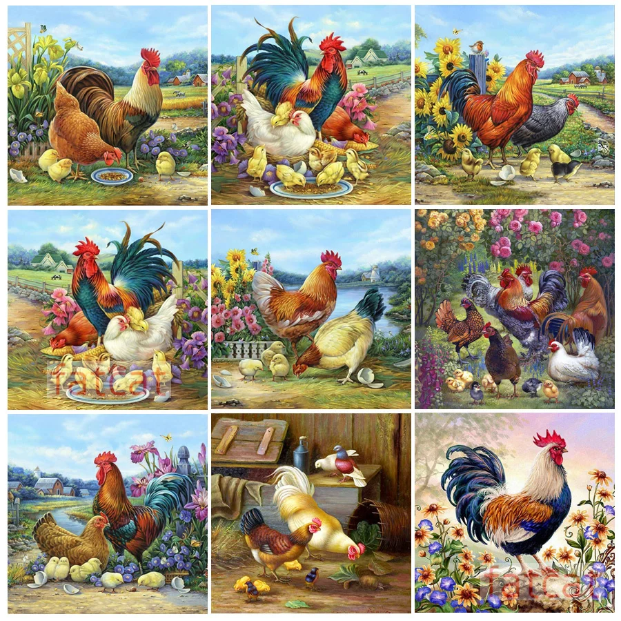 

5d Diy Diamond Embroidery New Arrival Farm chicken Mosaic painting Full Rhinestone Picture Garden Poultry Wall Decor AA3879
