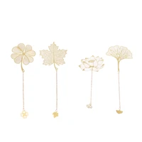 4pcs decorative metal with tassel leaf maple ginkgo hollow leaf golden page makers for kids adults