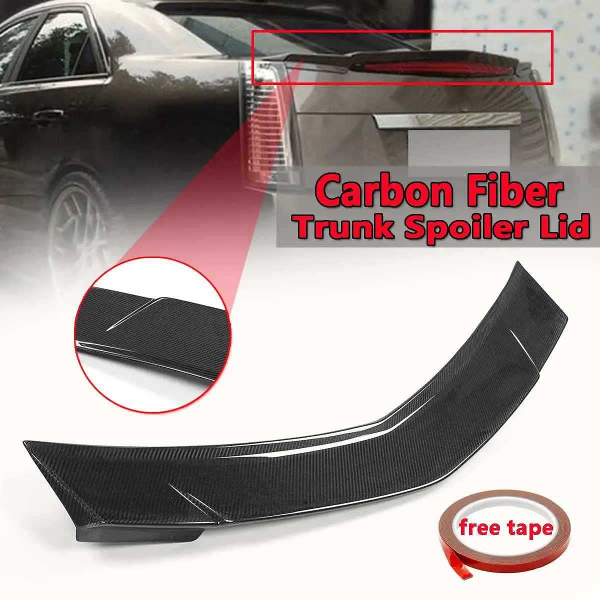 

New Real Carbon Fiber Car Rear Trunk Boot Lip Spoiler Wing Lid Extension Lid For Cadillac CTS 4DR SEDAN 2008-2013 Car Rear Wing