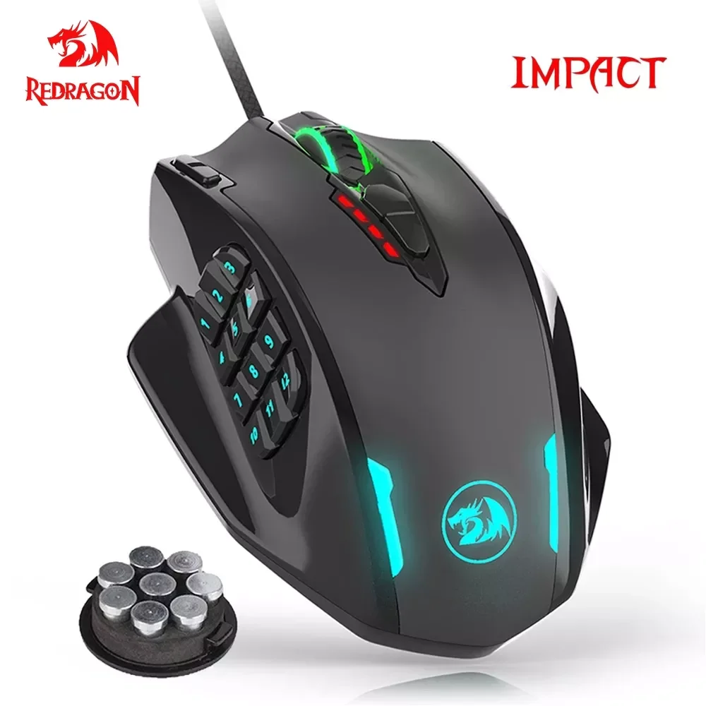 

Redragon M908 Impact USB wired RGB Gaming Mouse 12400 DPI 17 buttons programmable game Optical mice backlight laptop PC computer