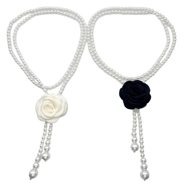 Women Chain Belt Camellia Pearl Waist Chain Belt Body Jewelry Female Accessories