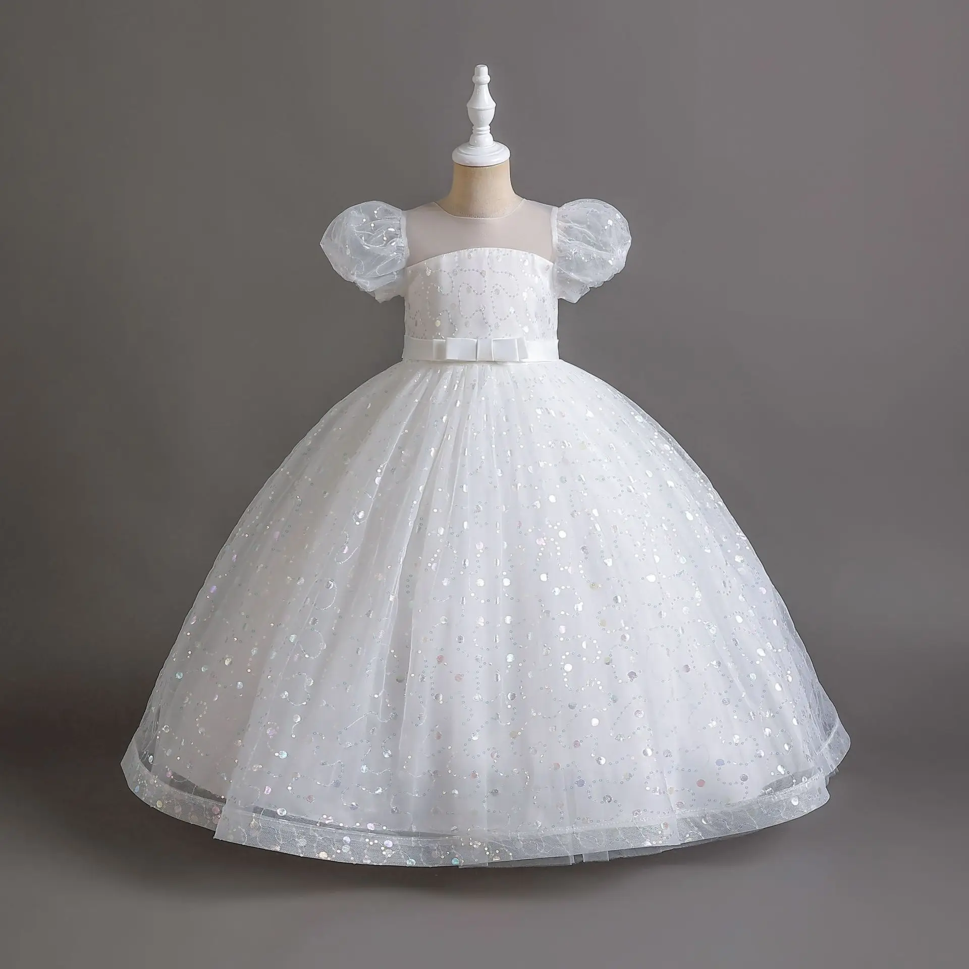 

Длинное платье для девочек, пушистое платье с рукавом-пузырьком, платье принцессы, свадебное платье для малышей на день рождения, Сетчатое летнее платье