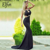 elfin black formal dress robe de soiree spandex beadings long mermaid evening gown elegant evening dresses arabic