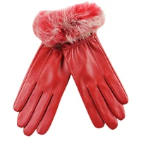 real sheepskin rabbit fur gloves womens genuine leather glove winter warm fashion style natural fluffy rabbit fur oversized
