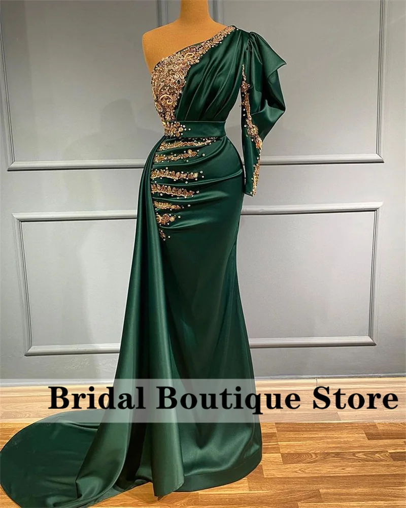 

New Arrival Beaded Dubai Mermaid Evening Dresses 2022 Elegant One Sleeve Party Gowns Celebrity Formal Dress Robes De Soirée