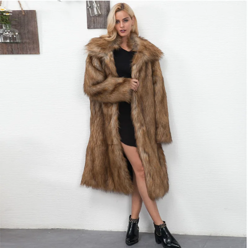 Long Faux Fur Casual Commuter Coat Autumn and Winter New Fashion Thickened Long Sleeved Women's Wool Windbreaker