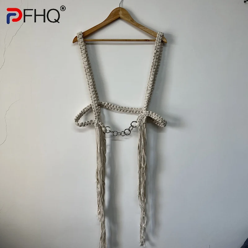

PFHQ 2023 New Men's Trendy See-through Sleeveless Vest High Quality Handmade Cotton Rope Knitting Fashion Tops Tide 21F1801