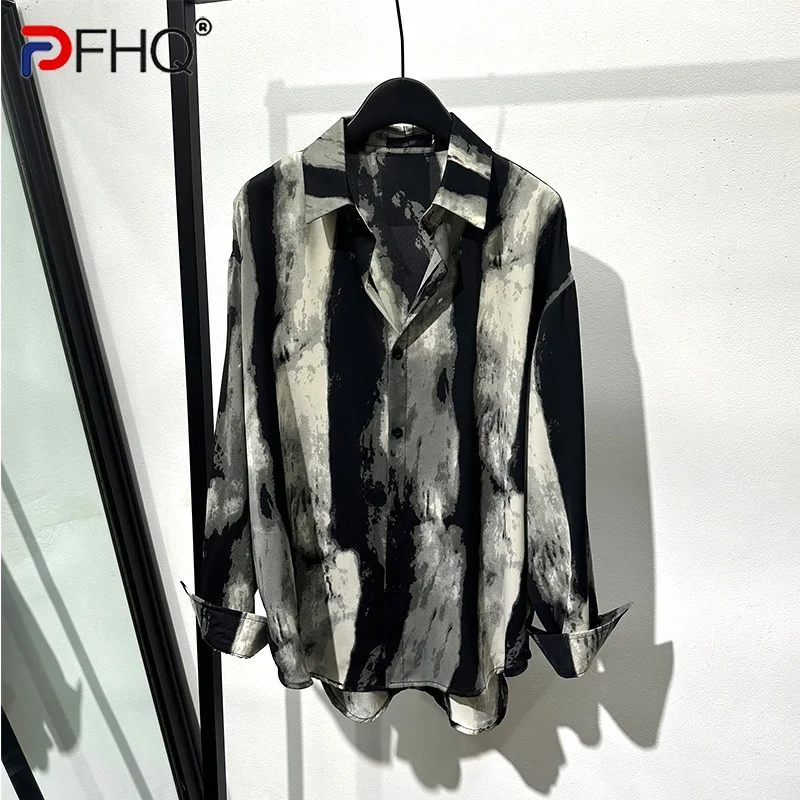 

Осенние мужские Модные Винтажные полосатые рубашки PFHQ с длинным рукавом, тонкие мягкие нишевые дизайнерские темные повседневные топы 21Z1050