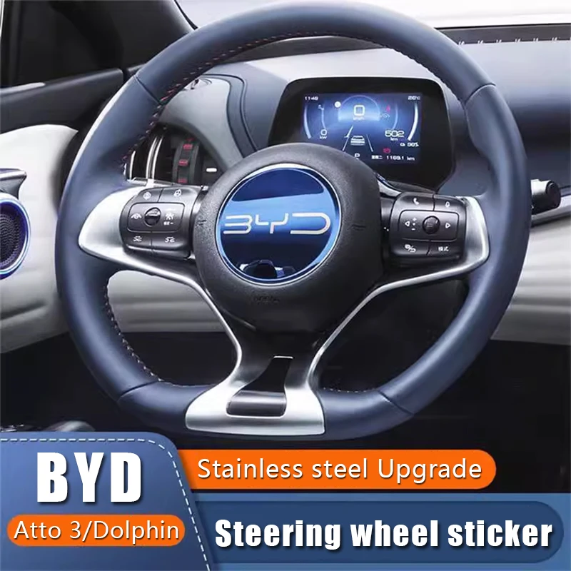 

Car Steering Wheel Emblem Decorative Sticker for BYD Atto 3/Dolphin Metal Logo Anti Scratch and Wear-resistant Auto Interior