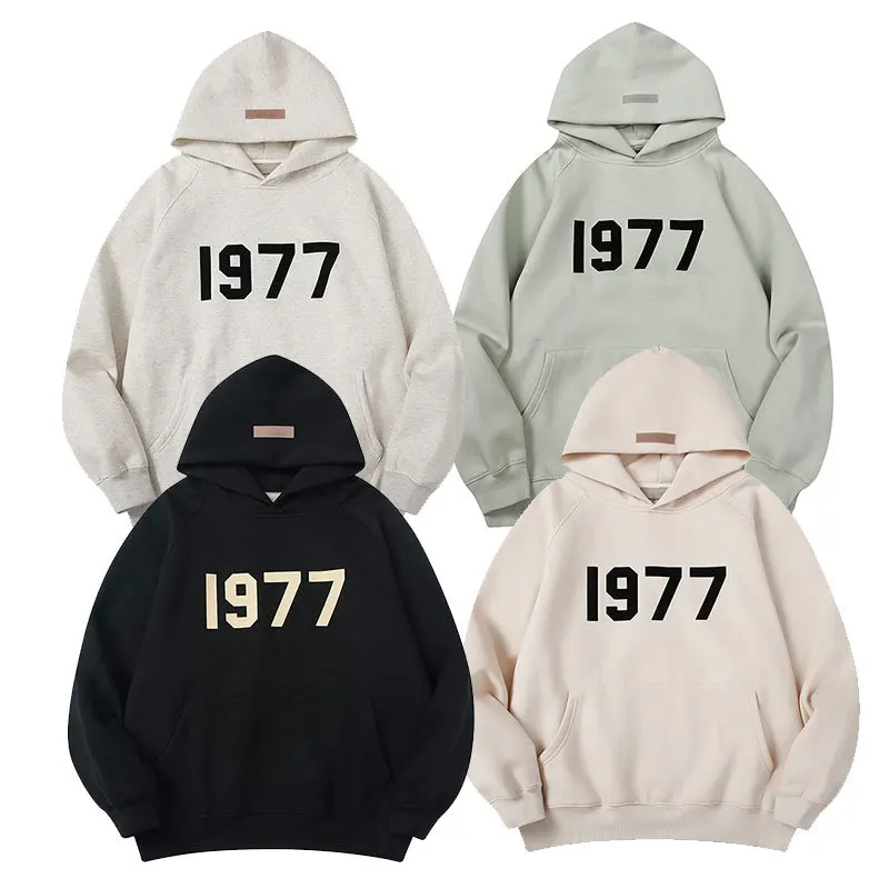 

ESSENTIALS Hoodies Men's Women's Fashion 1977 Number Flocking Oversized Sweatshirts Hip-hop Hight Street Casual Best Quality