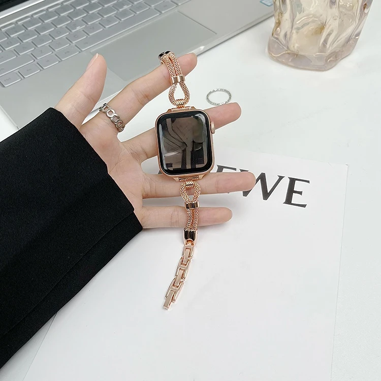 Luxury Bracelet For Apple Watch 38 40 44mm 42mm 41mm 45 Women Girl Slim Metal Diamond Strap For Apple Watch Series 7 6 5 4 3 SE