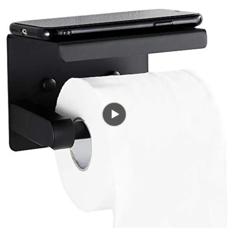 

Bathroom Toilet Towel Paper Holder Phone Holder Wall Mount WC Rolhouder Paper Holder With Shelf Towel Rack Tissue Boxes Black