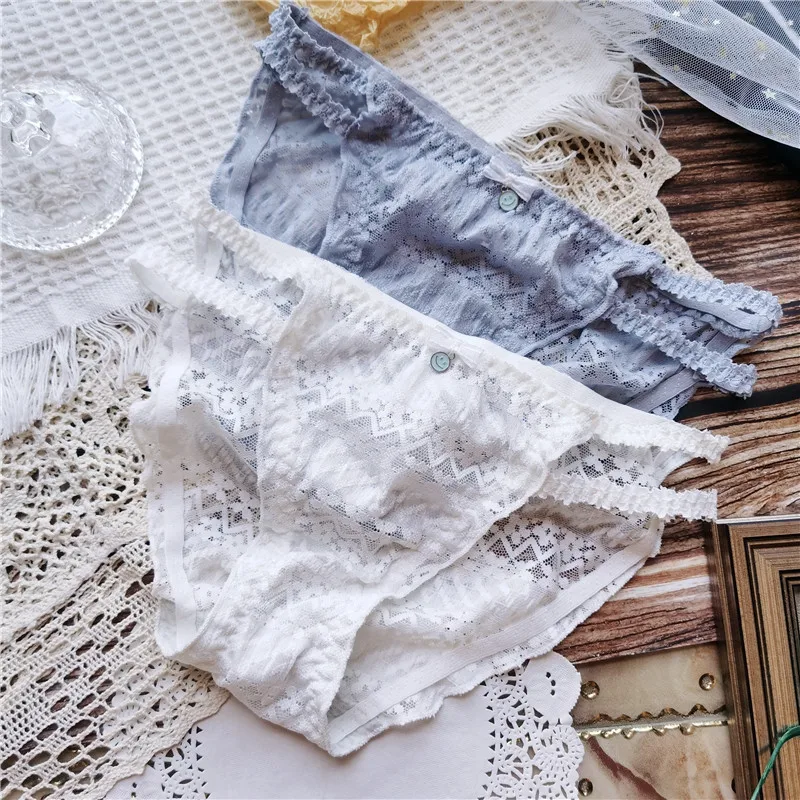 

Pretty Cute Early Spring Elegant Fresh Cute Lace Thin Belt Sweet Sexy Female Underwear Comfortable Skin Piercing Briefs Pink