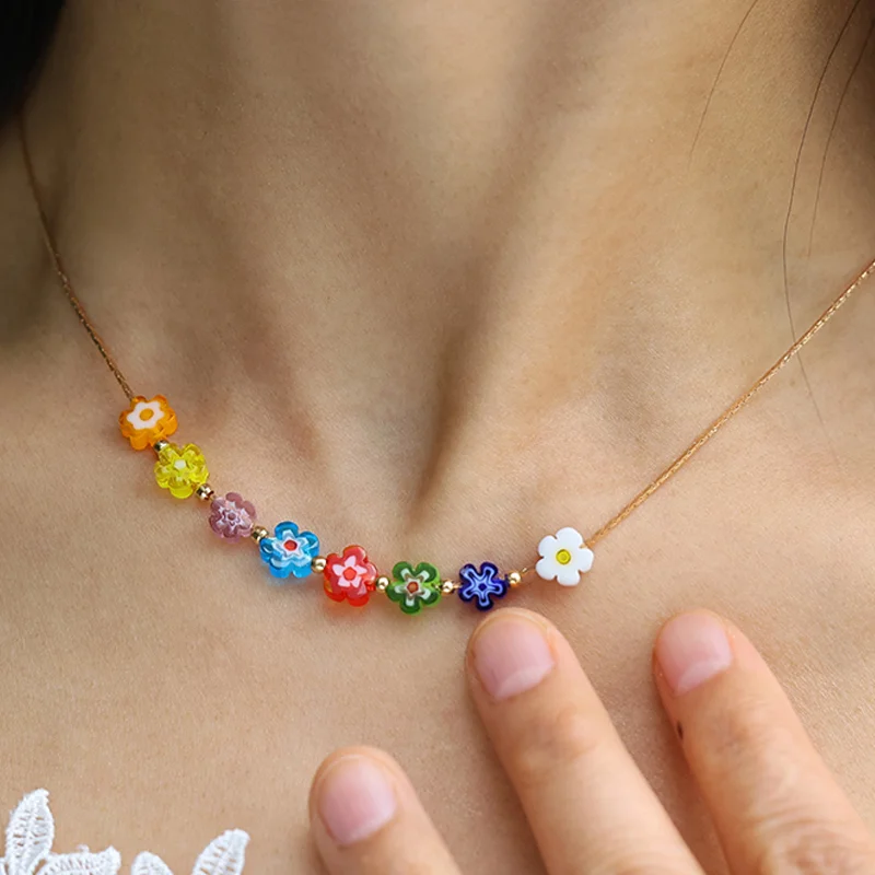 

Bohemia Colorful Flowers Beaded Necklaces for Women Girls Handmade DIY Beaded Collar Clavicle Choker Daisy Necklace Jewelry
