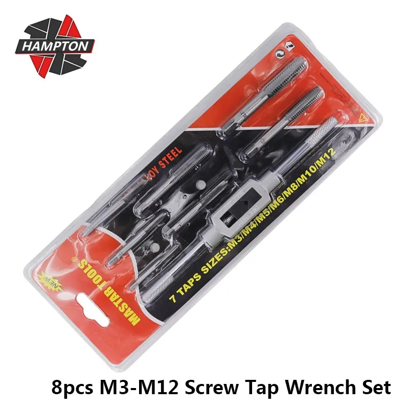 

Hampton Screw Tap Wrench Set 8pcs M3-M12 Metric Thread Tap Set Adjustable Tap Wrench Right Hand Plug Taps Hand Tools