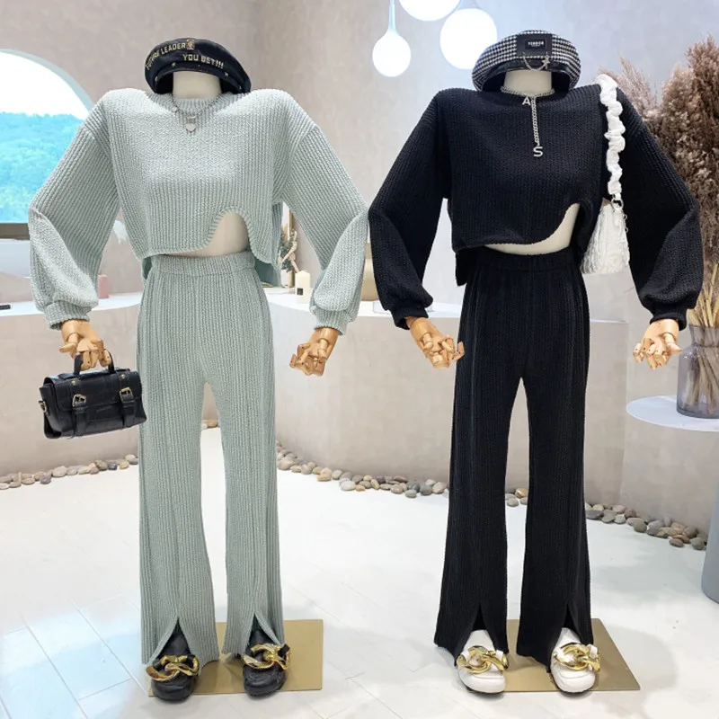 

Niche Design New Women's Clothing 2022 Spring Design Short Pullover Top + High Waist Split Wide Leg Casual Pants Two-piece Set