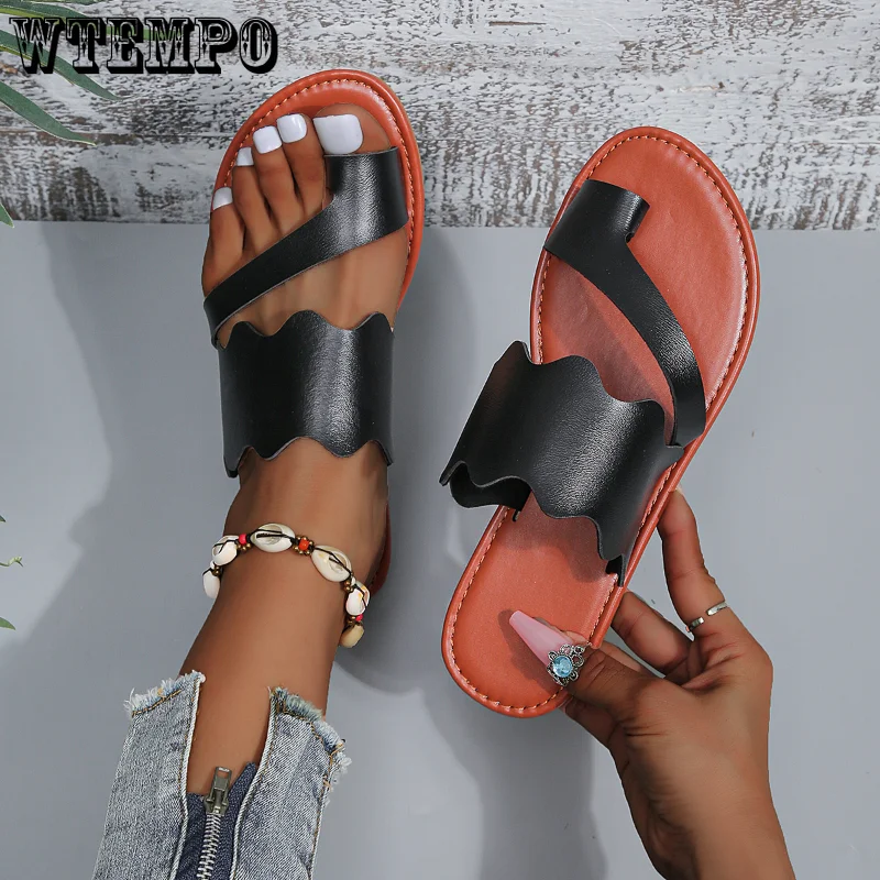 WTEMPO Ladies Shoes Hot Sale Set of Toes Women Slipper Summer Roman Solid Color Female Casual Beach Flip Flops Flat Dropshipping