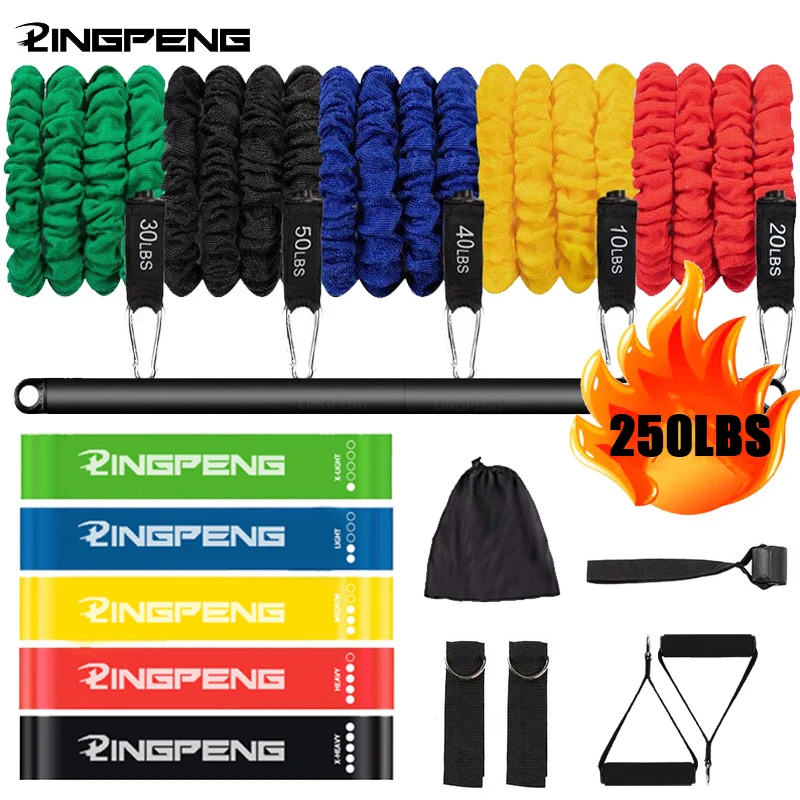 

Resistance Band Set 150 Lbs Workout Bands 11 Piece Sports Suit with Heavy Duty Protective Nylon Cloth for Home Outdoor Workouts