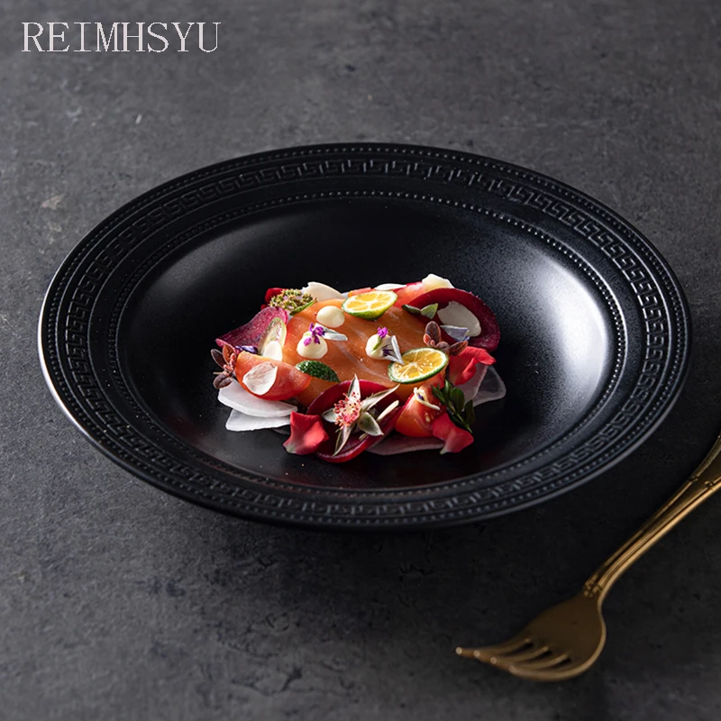 

1PC European Style Ceramic 22.5cm Matte Pasta Salad Steak Dinner Plate Dishes Home Restaurant Tableware Set